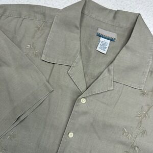 Breakwater Shirt Mens L Tan Khaki 100% Linen Bamboo Embroidered Short Sleeve